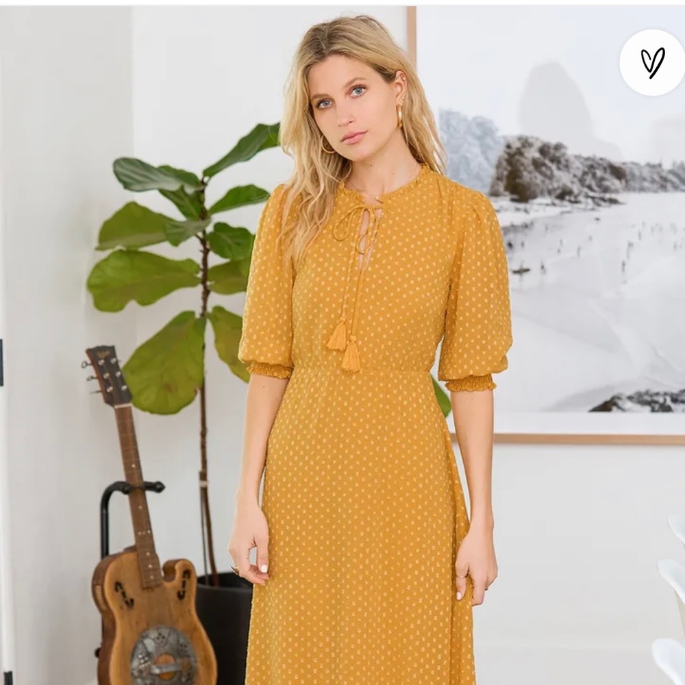 NWOT Lulus Sweet Inspiration Golden Yellow Ruffled Maxi Dress. Size small.